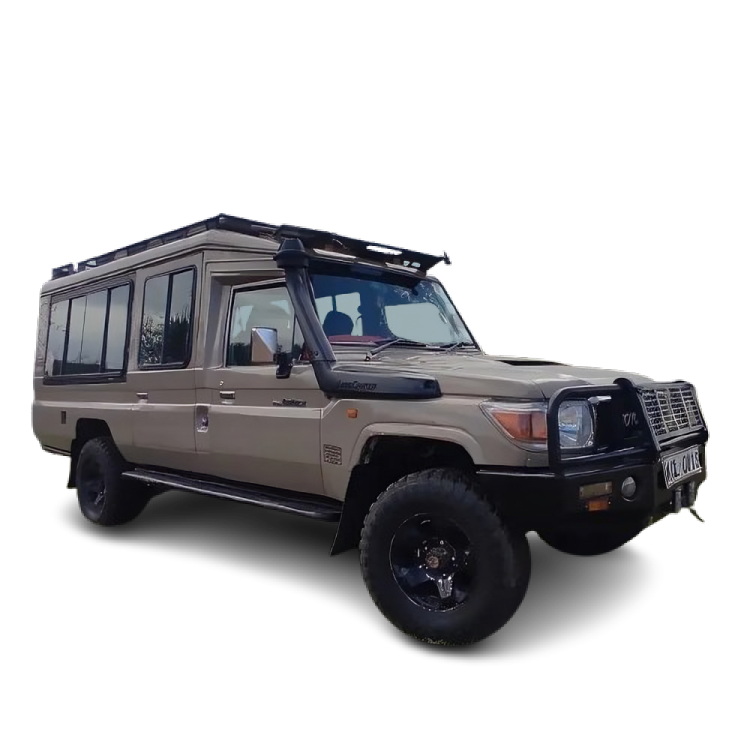 Toyota Landcruiser Tour Van 4x4 for car hire in Eldoret – Rugged safari vehicle ideal for game drives, wildlife tours, and adventure travel across Kenya.